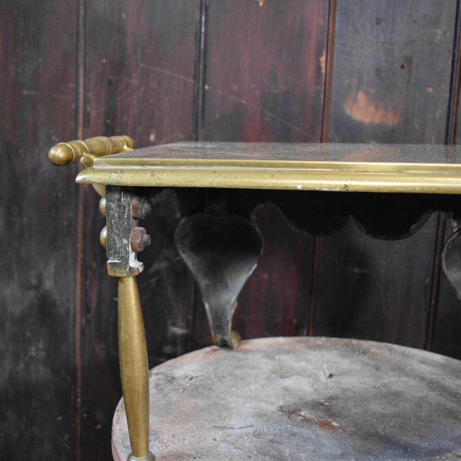 photo furniture Antique English Georgian Brass Footman Handled Trivet Plant Display Stand