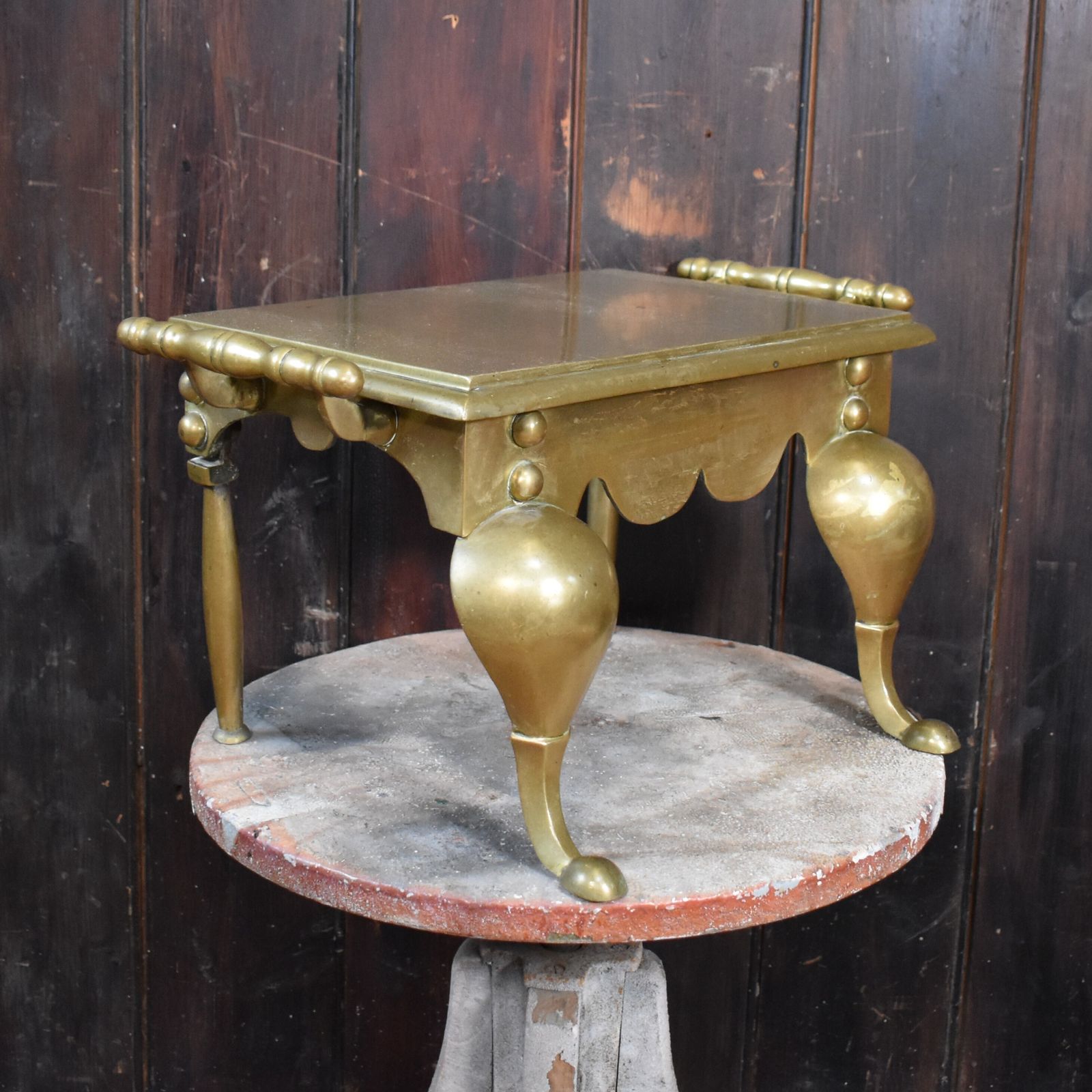 Home Decor Antique English Georgian Brass Footman Handled Trivet Plant Display Stand photo