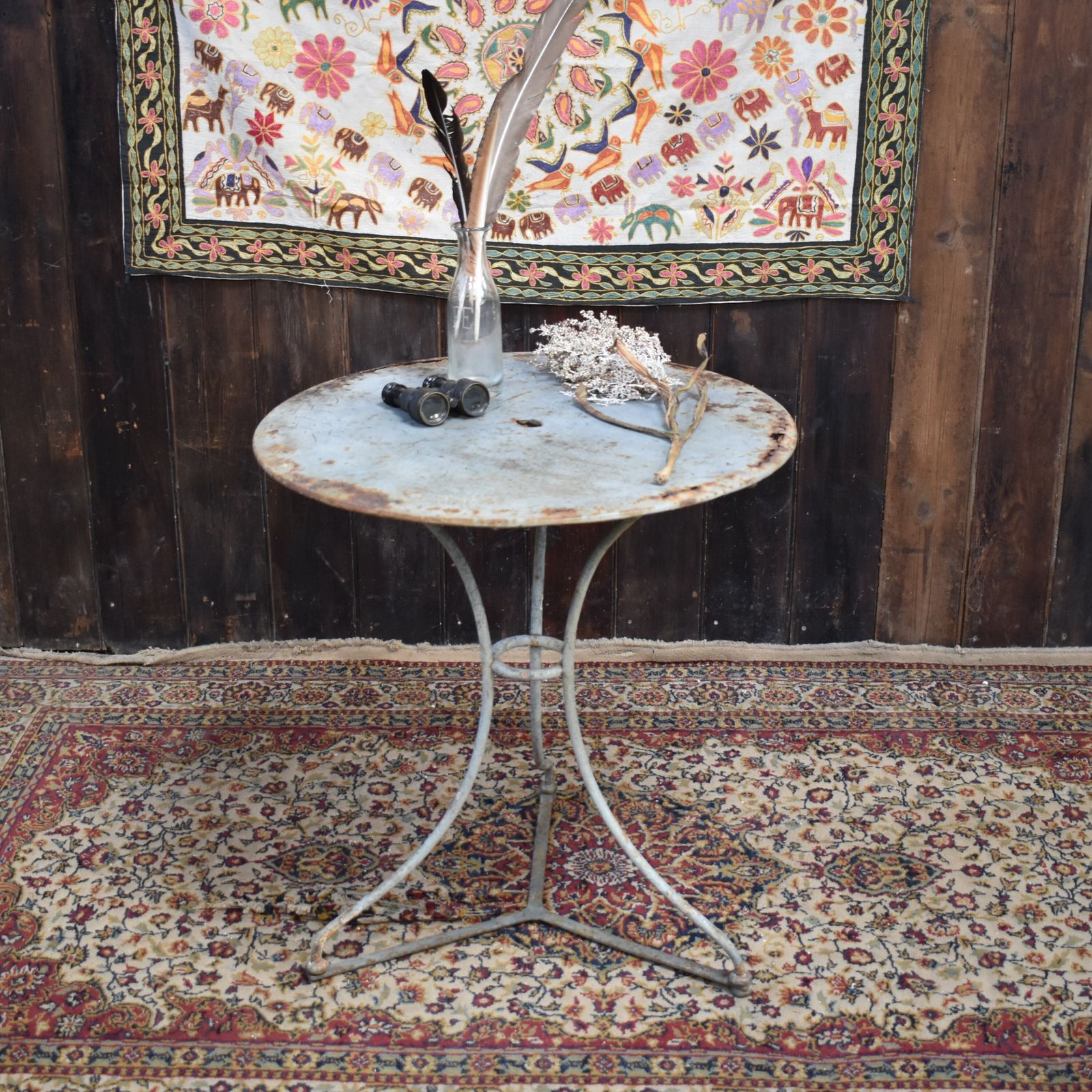 Antique French Grey Metal Timeworn Cafe Bistro Garden Outside Patio Side Table photo furniture