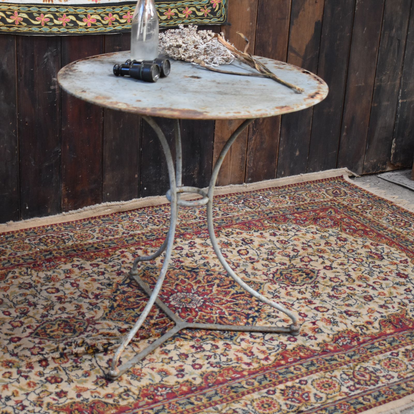 Antique French Grey Metal Timeworn Cafe Bistro Garden Outside Patio Side Table photo vinterior