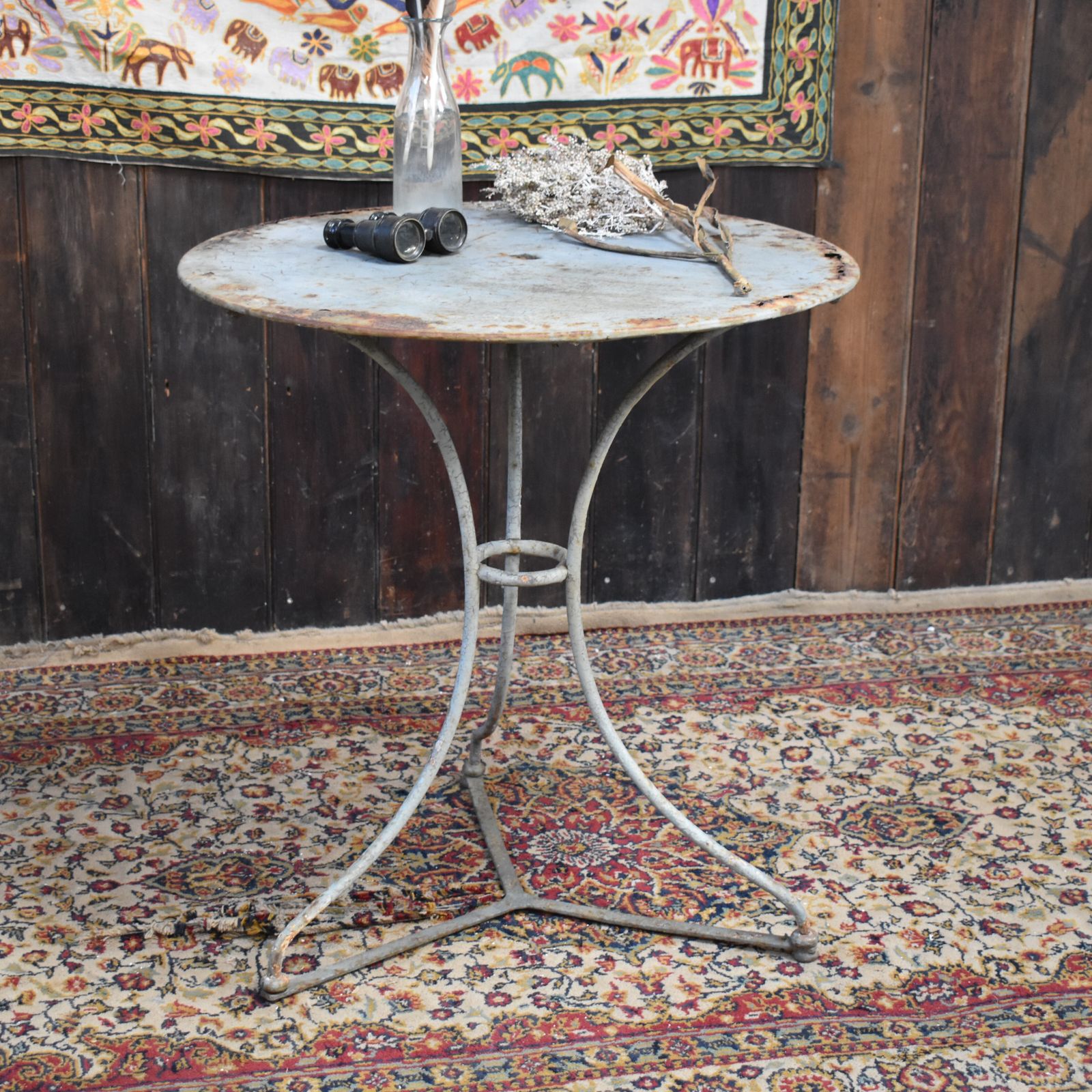 Furniture Antique French Grey Metal Timeworn Cafe Bistro Garden Outside Patio Side Table photo