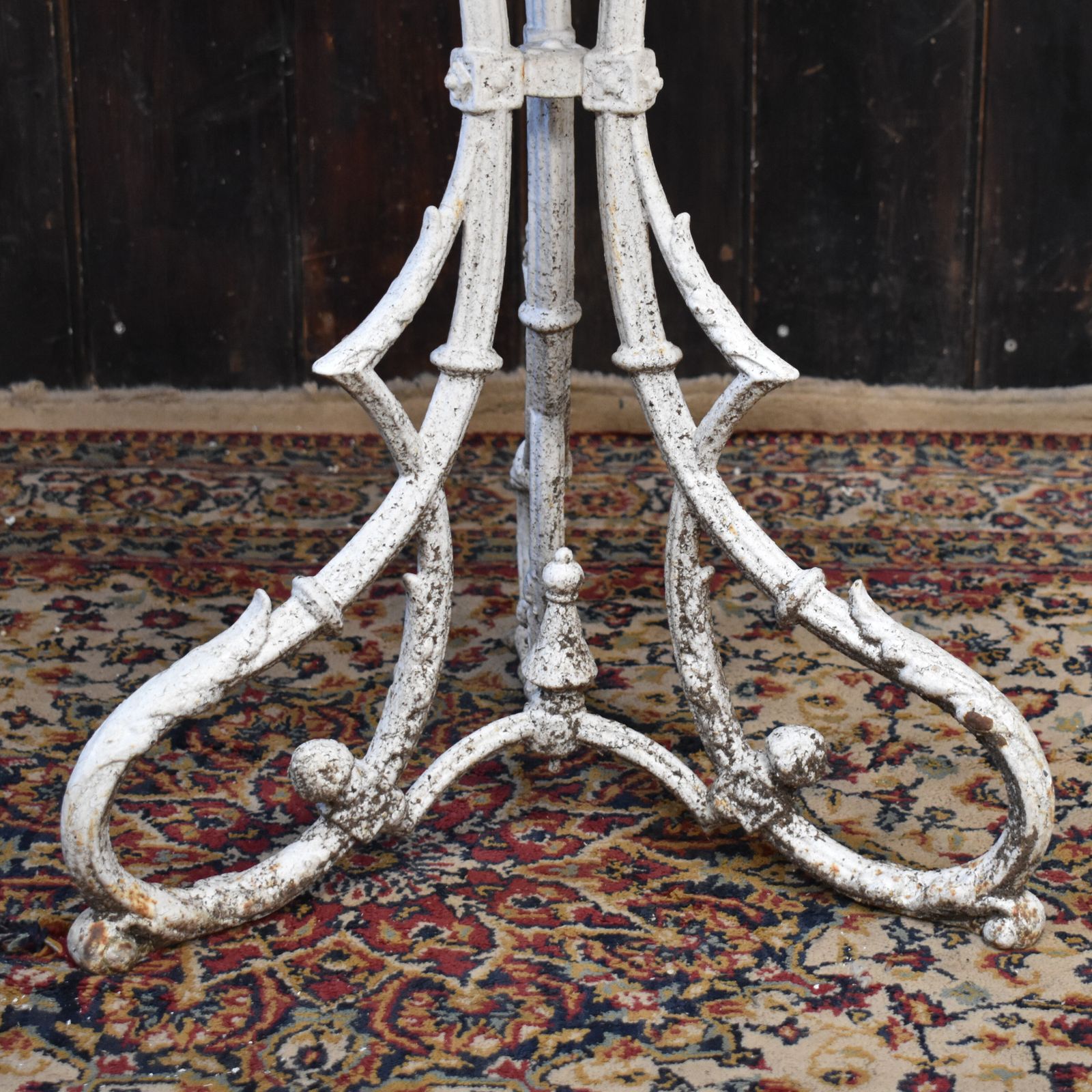 Antique English Marble Topped Cast Iron Weathered Bistro Cafe Outdoor Table photo for sale