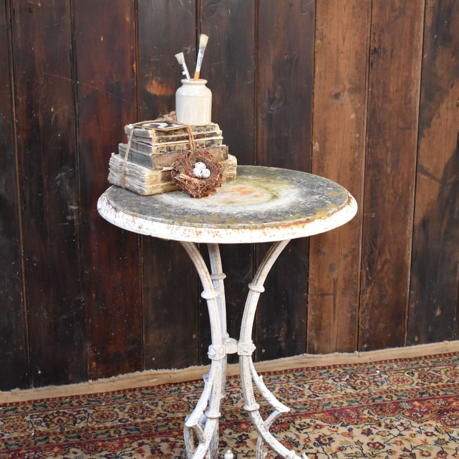 photo furniture Antique English Marble Topped Cast Iron Weathered Bistro Cafe Outdoor Table