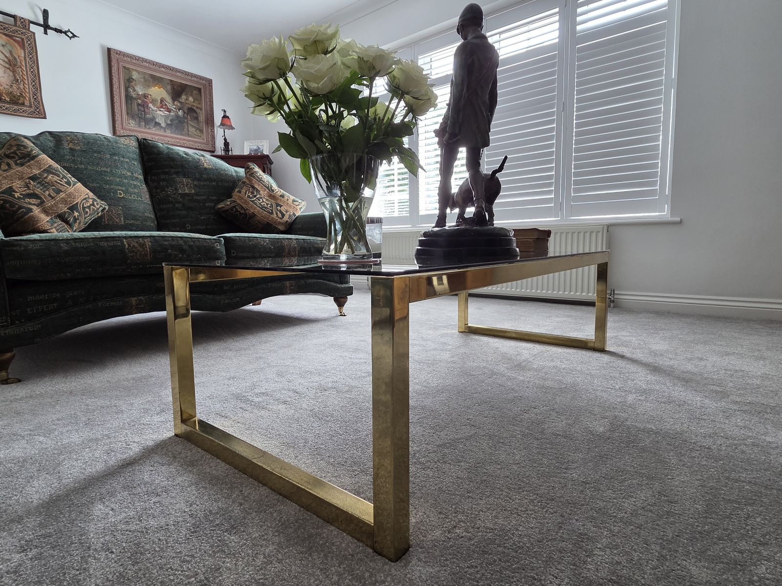 Italian Smoked Glass & Brass Coffee Table photo Furniture