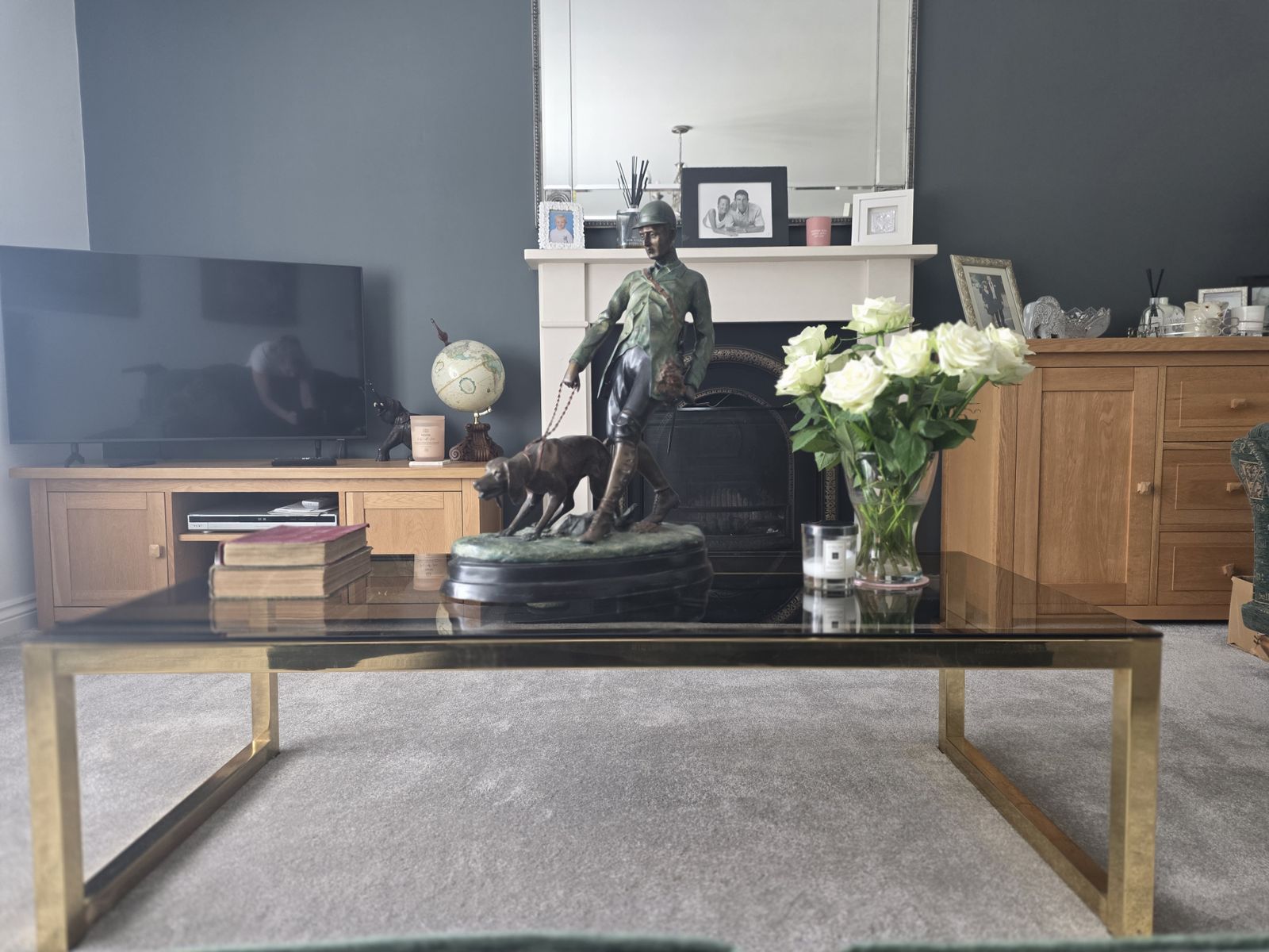photo furniture Italian Smoked Glass & Brass Coffee Table