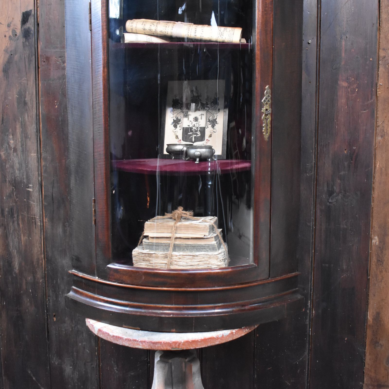 Antique Victorian Mahogany Curved Glass Corner Display Bathroom Kitchen Cabinet photo vintage