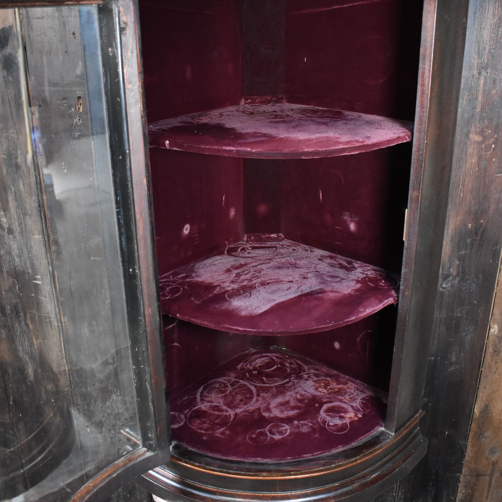 Furniture Antique Victorian Mahogany Curved Glass Corner Display Bathroom Kitchen Cabinet photo