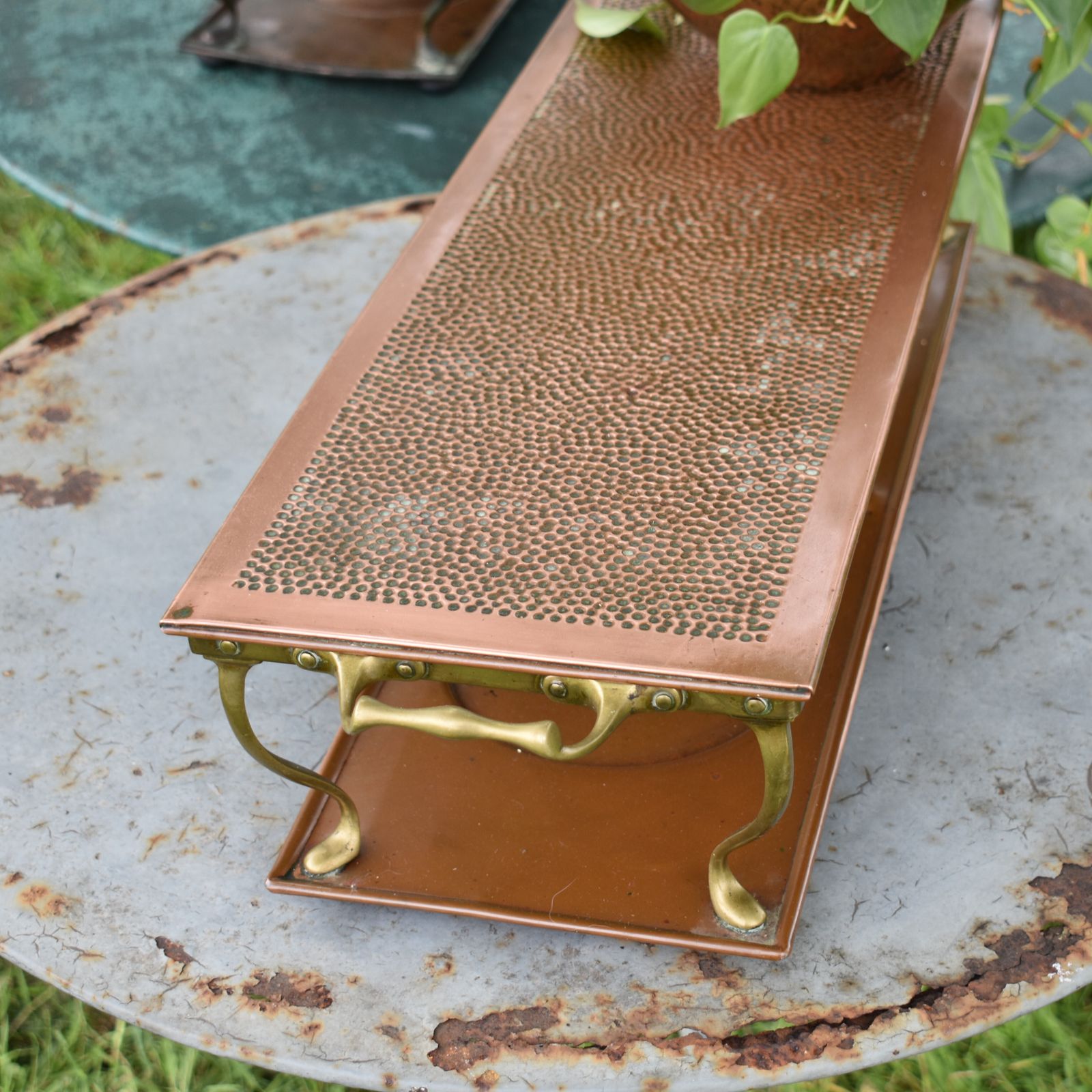 Antique Henry Loveridge Repousse Copper & Brass Warmer Plant Display Stand Pair photo buy