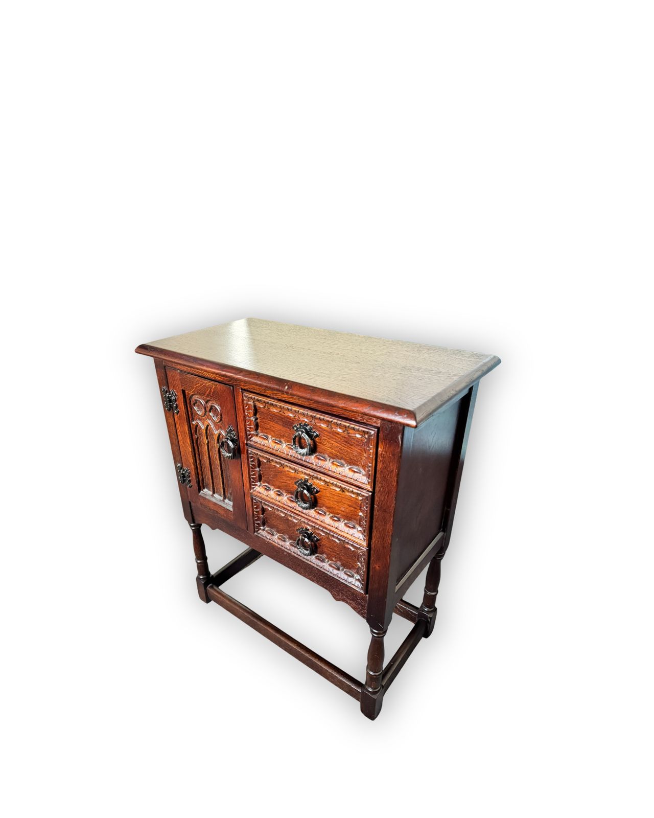 Vintage Carved Oak Cabinet With Drawers | Old Charm Style photo furniture