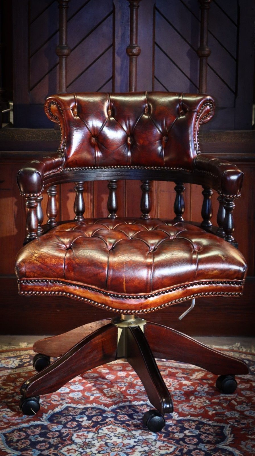 Stunning George Smith Captains Swivel Leather Armchair Dark Tan Del 🚚 photo furniture