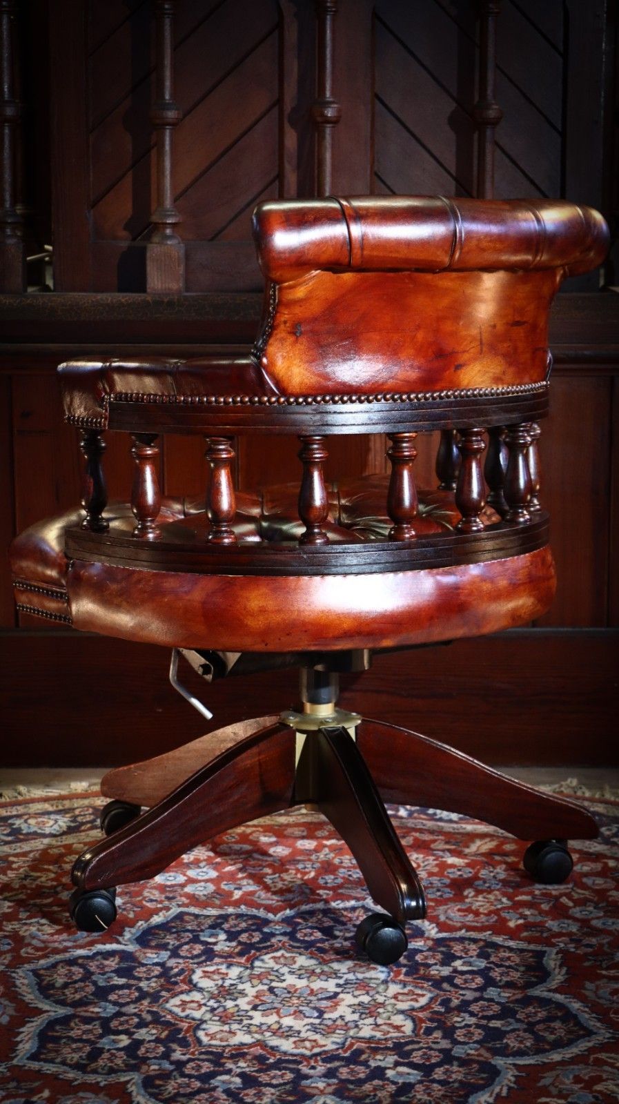 Stunning George Smith Captains Swivel Leather Armchair Dark Tan Del 🚚 photo vintage