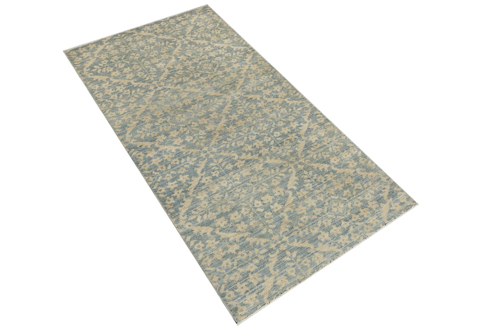 Modern Light Blue Contemporary Floral Handmade Area Rug photo furniture