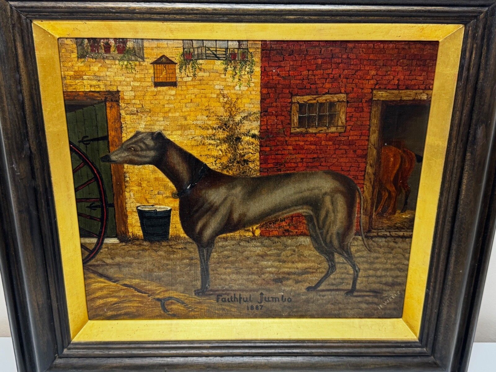 19th Century Oil Painting Prized Sporting Greyhound Racing Champion After Edwin Landseer photo vintage