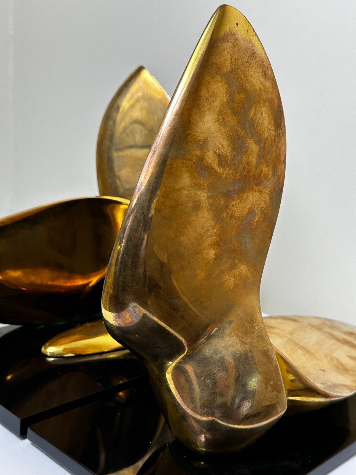 Pair American Abstract Gilt Bronze Small Swans Sculptures By Jack Zajac photo 10000.0