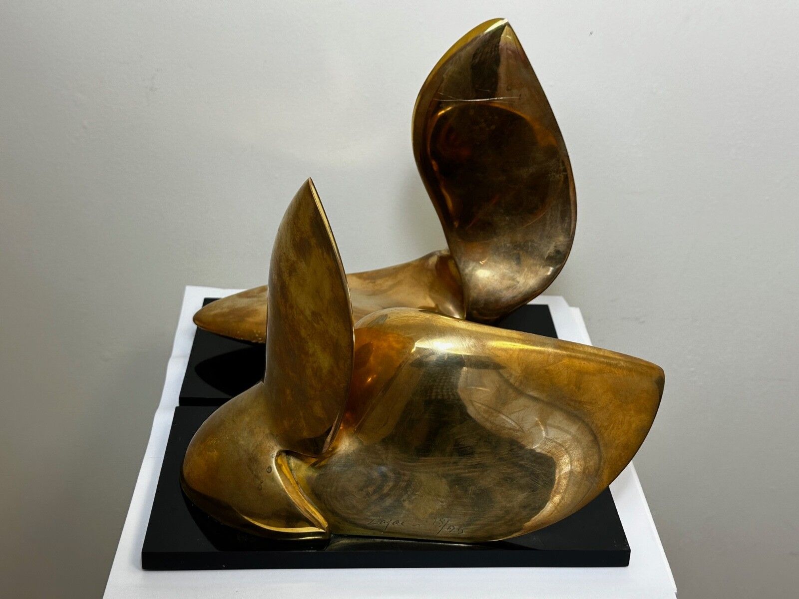 Art Pair American Abstract Gilt Bronze Small Swans Sculptures By Jack Zajac photo