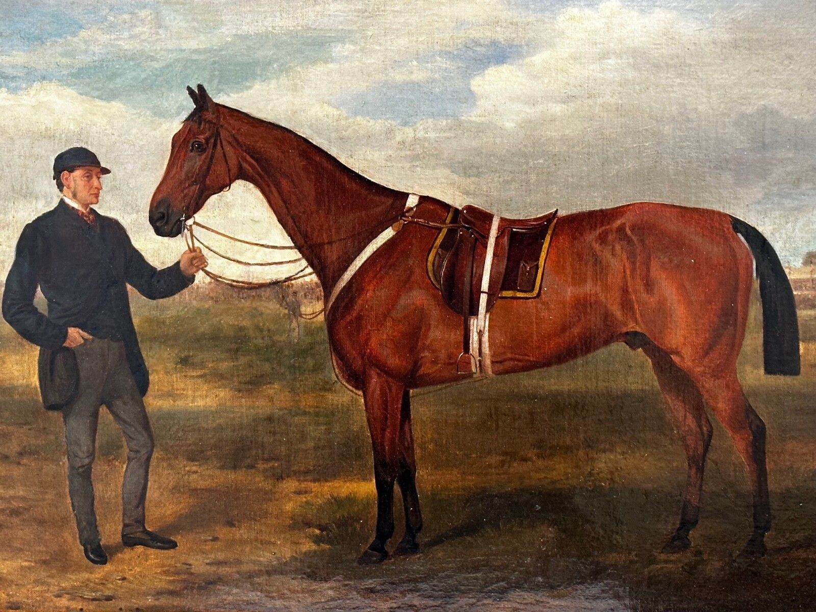 Equestrian Oil Painting Victorian Equine Bay Hunter Horse With Groom At French Fair Framed photo furniture