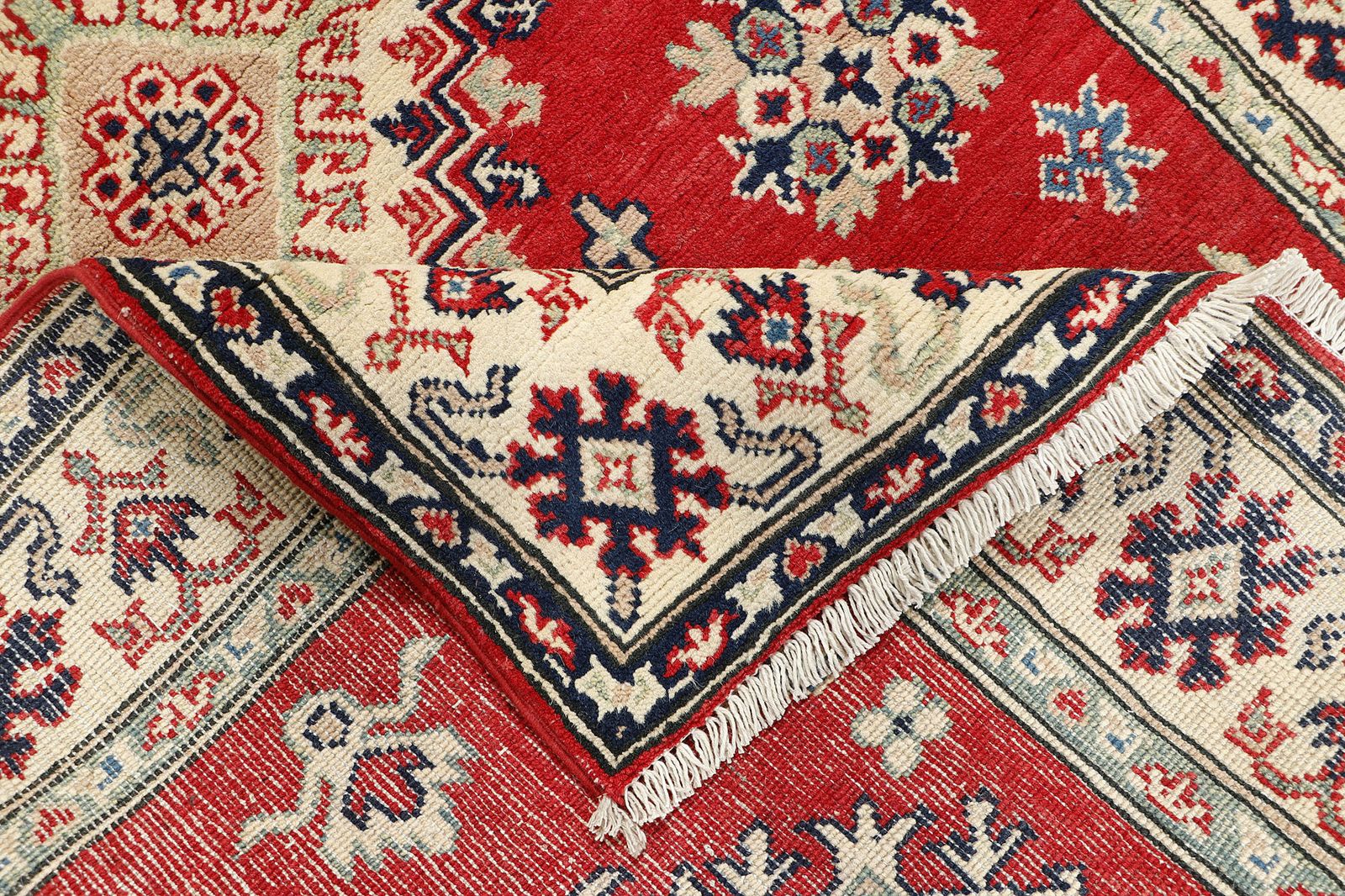 Red Kazak Handmade Wool Medallion Caucasian Rug 123x186cm photo vinterior