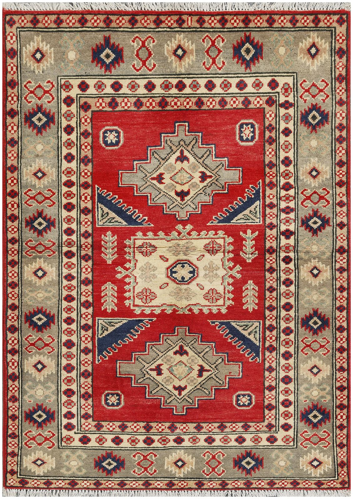 Handgemaakt Caucasian Kazak Geometrisch Tribaal Vloerkleed 100 x 142 cm