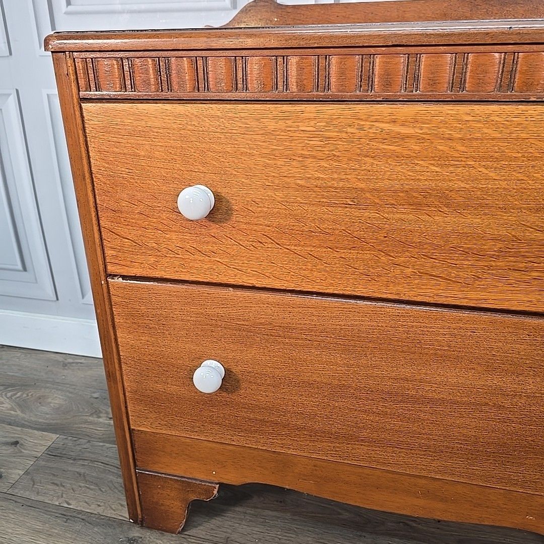 photo vinterior Retro Chest Of Drawers Vintage Oak Wooden Bedroom Storage Commode Mid Century