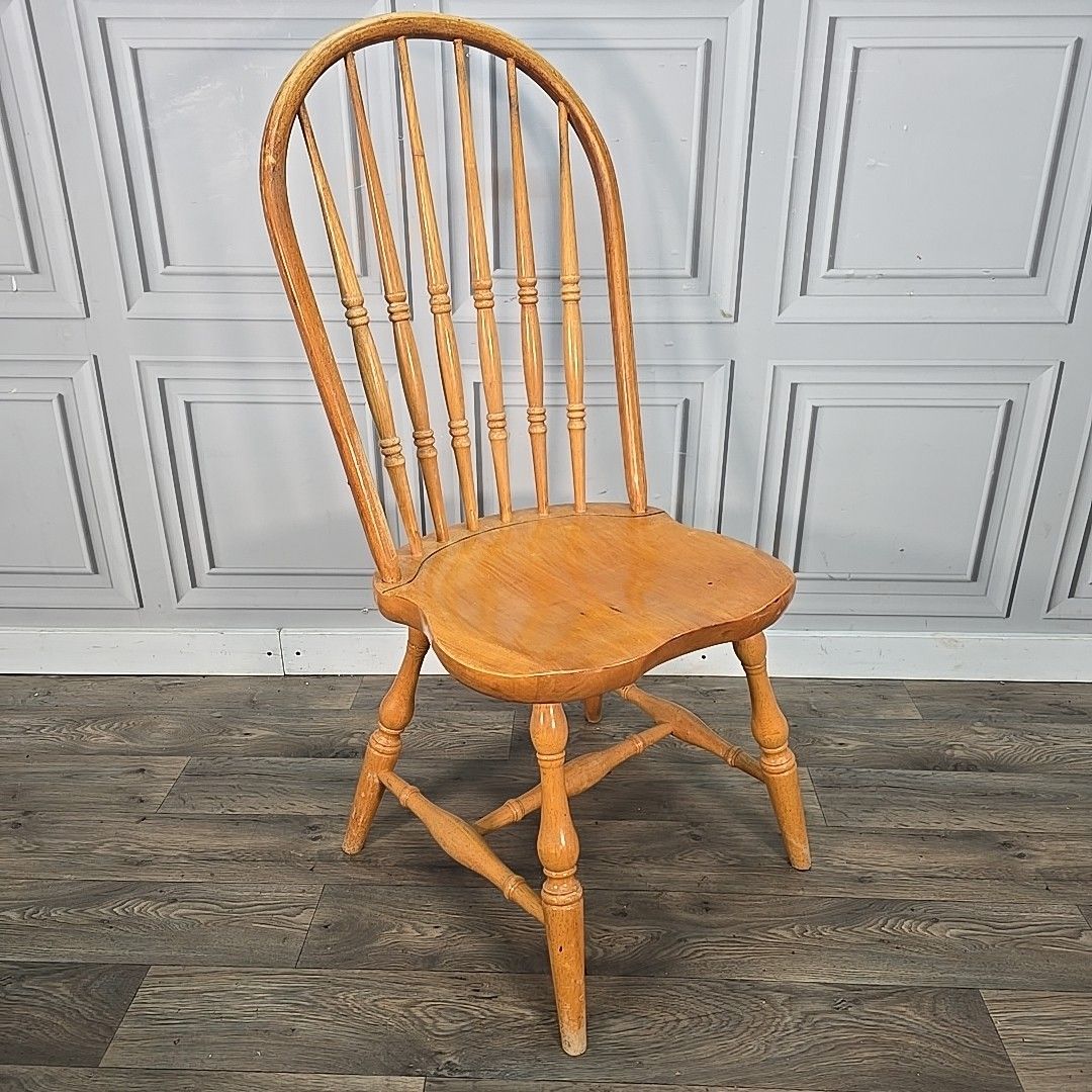 Retro Vintage Dining Chair Solid Wooden Hoop Back Windsor Seat Beech Blonde photo furniture