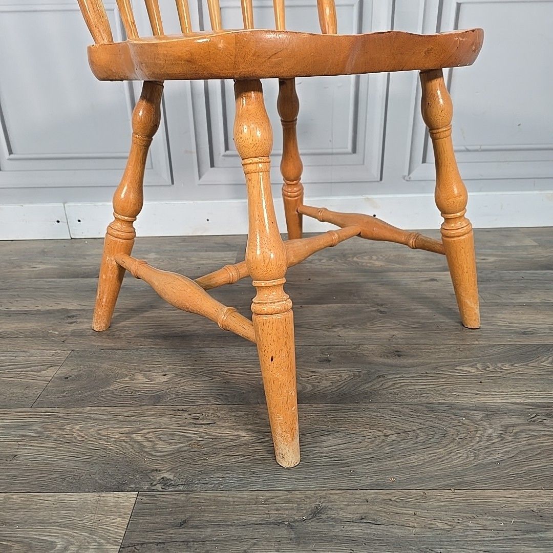 Retro Vintage Dining Chair Solid Wooden Hoop Back Windsor Seat Beech Blonde photo for sale