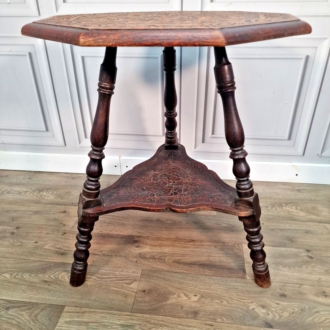 Antique Carved Lamp Table Oak Nonagonal – Arts And Crafts Side Liberty & Co photo furniture