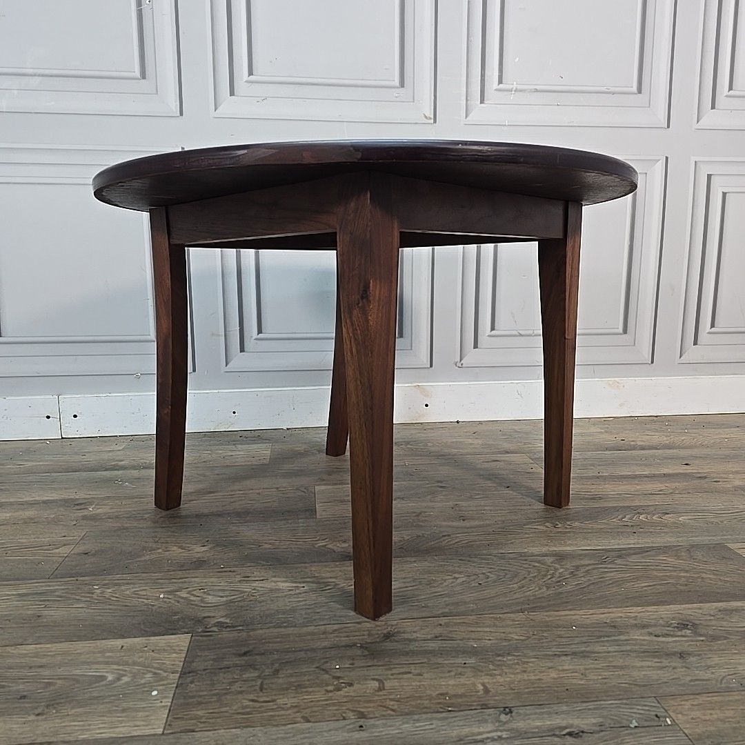 Unusual Upcycled Round Coffee Table – Oak Top "Nik Munro" John Lewis Chair Base photo furniture