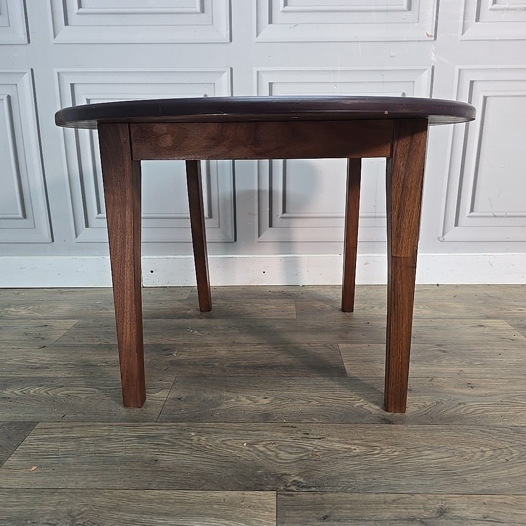 Unusual Upcycled Round Coffee Table – Oak Top "Nik Munro" John Lewis Chair Base photo Furniture