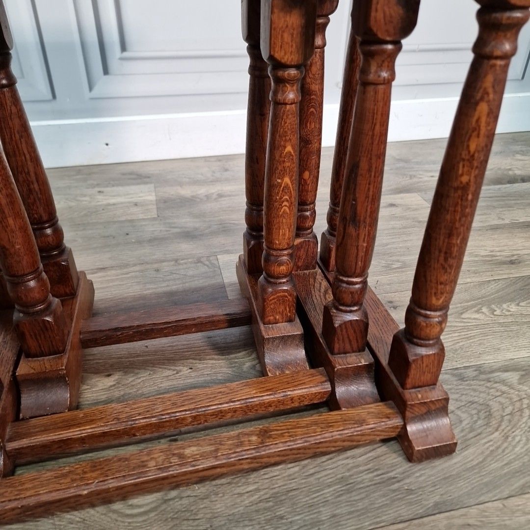 Antique Nest Of Tables 3 Oak Mid Century Occasional Side Vintage Wooden Retro photo vintage