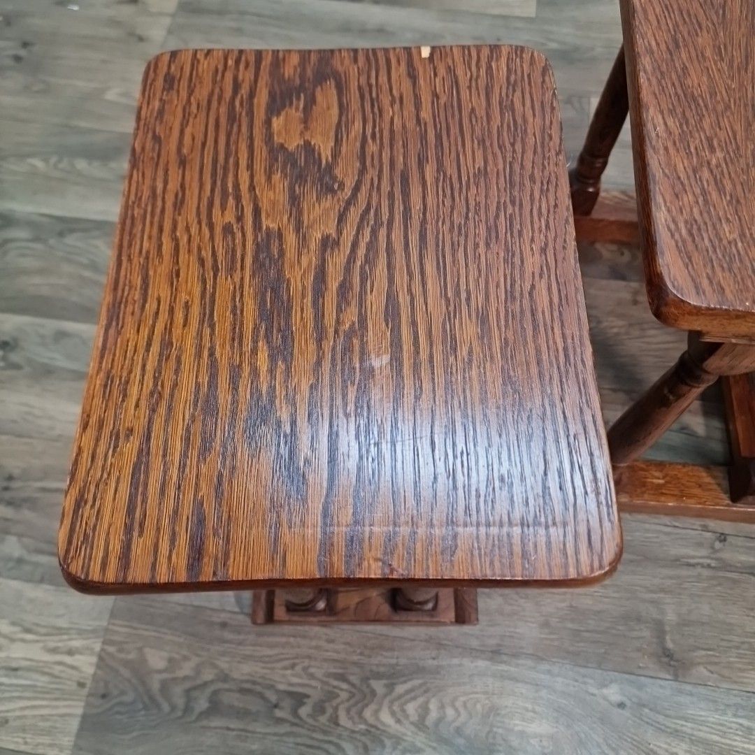 60.0 Antique Nest Of Tables 3 Oak Mid Century Occasional Side Vintage Wooden Retro photo