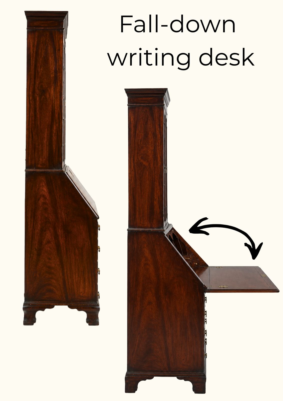 Georgian Revival Bureau/Glazed Bookcase. Stunning Inlay C1900 photo furniture