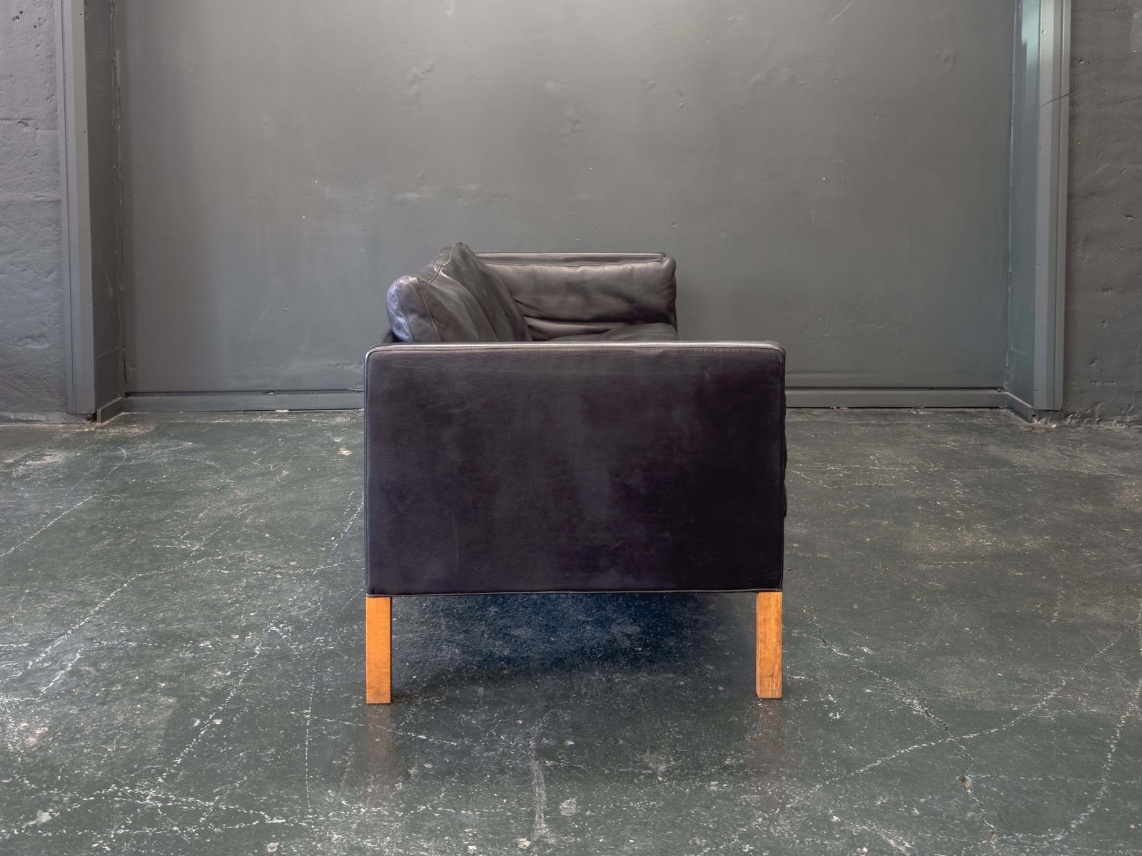 Black Leather Three Seater Sofa photo for sale