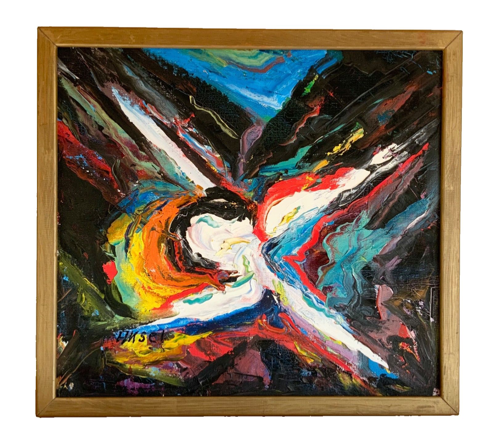Small Vintage Abstractionism Painting Landscape, Signed Axel 1970s