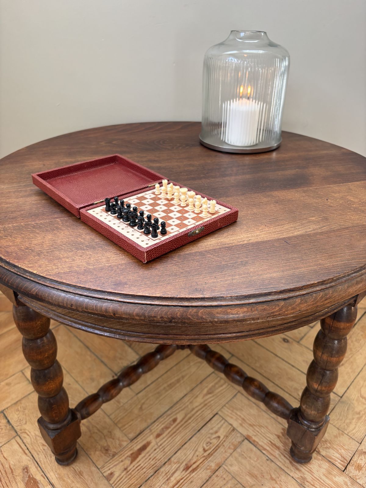 Vintage Bobbin Coffee Table, 1950s photo furniture
