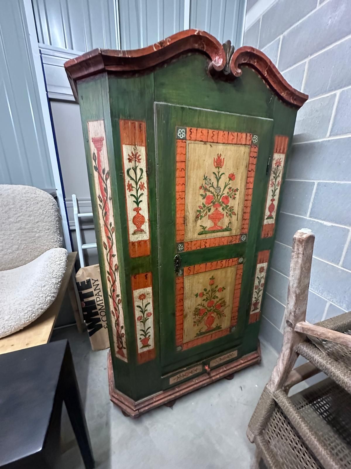 Antique Alpine Painted Pine Armoire | Tyrolean / Bavarian Folk Art Schrank, Early 19th Cent