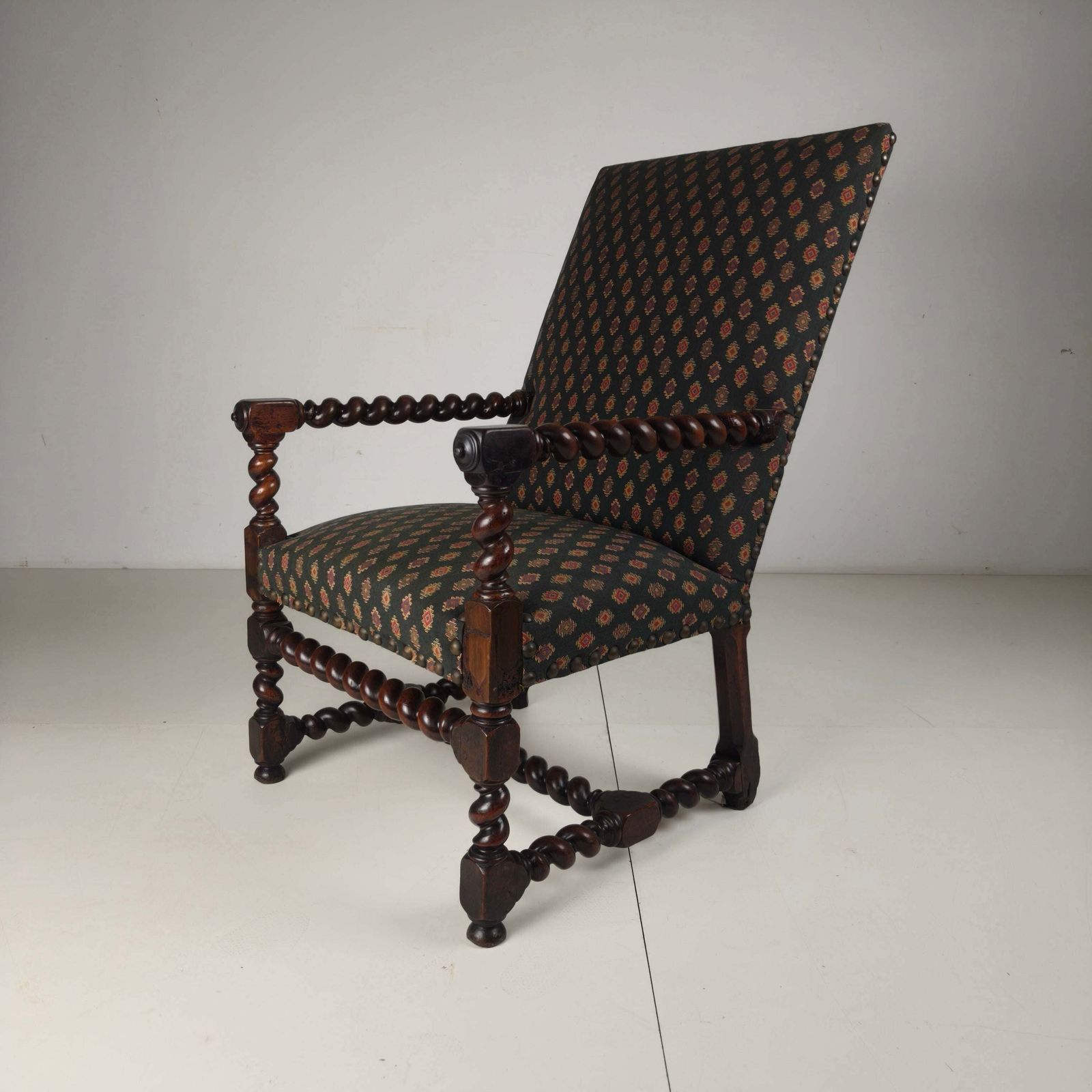 photo for sale English Barley Twist Library Armchair In Dark Oak, Circa 1700