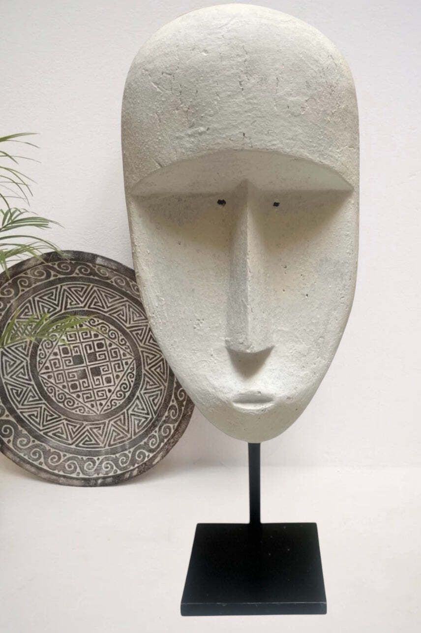 Huge Timor Mask Sculpture No 2 Of A Pair Contemporary Chalk White Mask