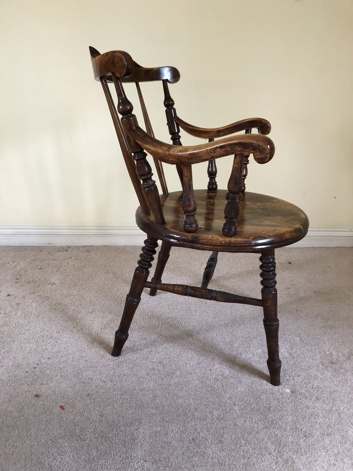 Antique Unusual Penny Seated Windsor Arm Chair photo for sale