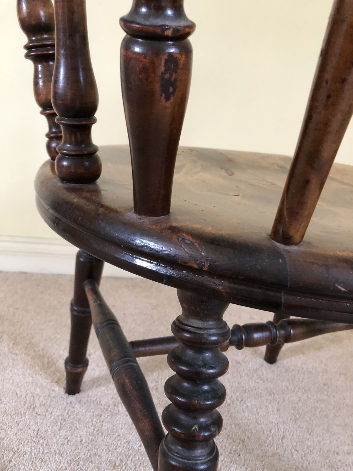 Antique Unusual Penny Seated Windsor Arm Chair photo vintage