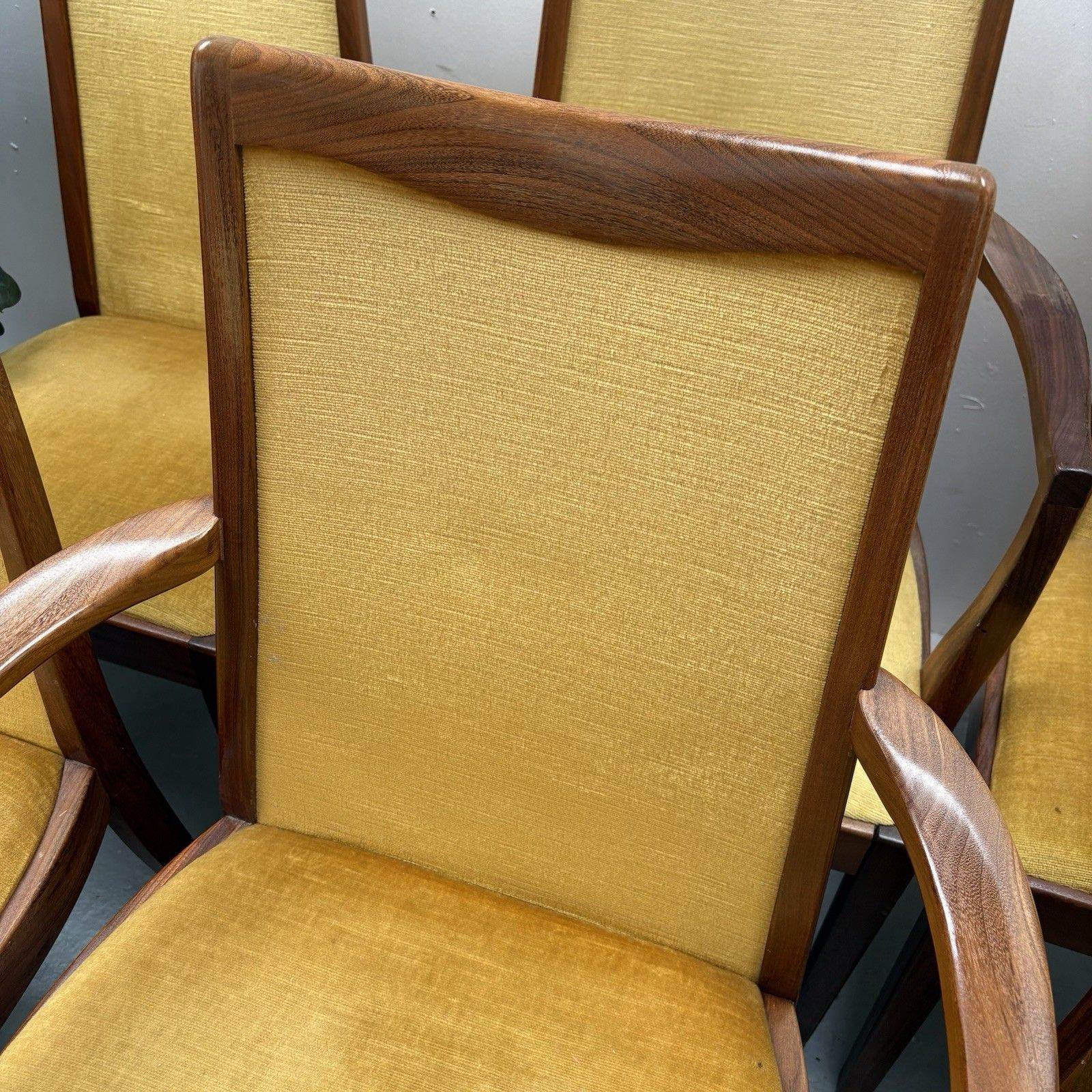 6 Mid Century Teak & Mustard Fabric G Plan Dining Chairs By Leslie Dandy 1960s photo 360.0