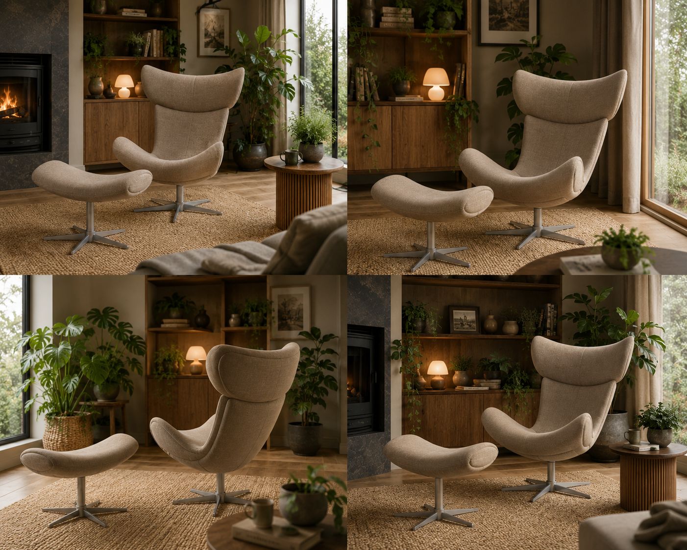 Brand New Designer Imola Swivel Lounge Chair & Footstool Matching Pair (Sand Napoli Fabric) photo Furniture