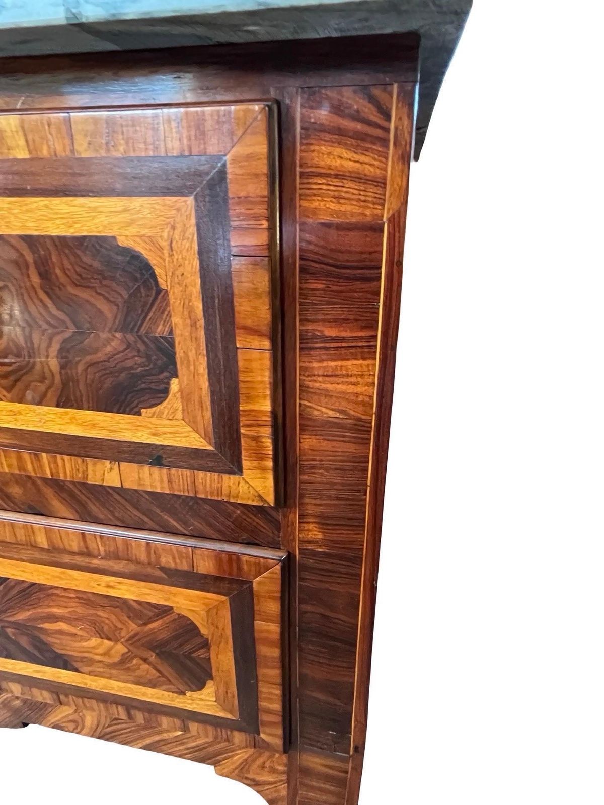 Italian Neoclassical Nightstand With Walnut Inlay And Thick Marble Top photo buy