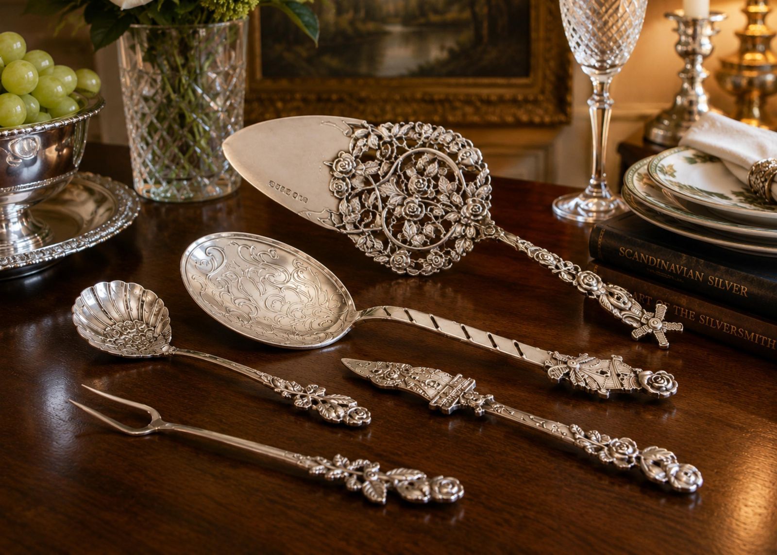 Antiek Zweeds Sterling Zilver Hors D'oeuvre & Dessert Serveerset, 1949 photo buy