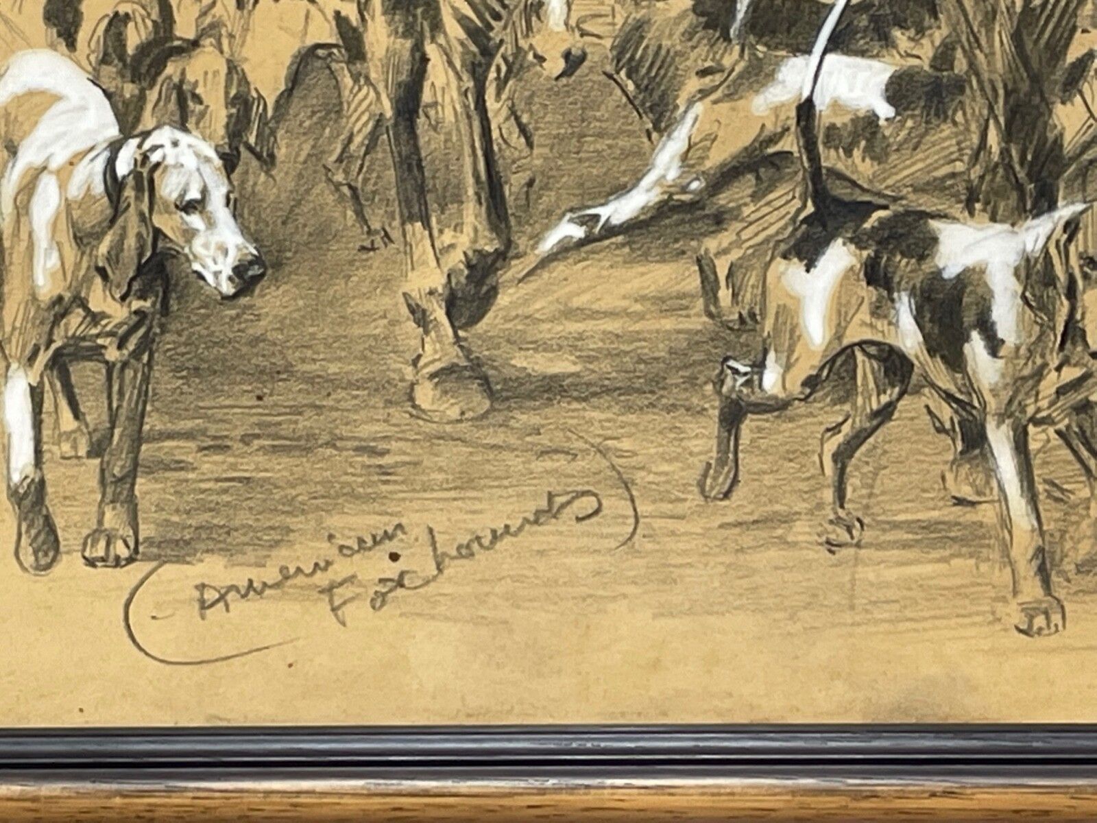 Jachttekening met witte hooglichting van American Foxhounds door Michael Lyne photo Kunst