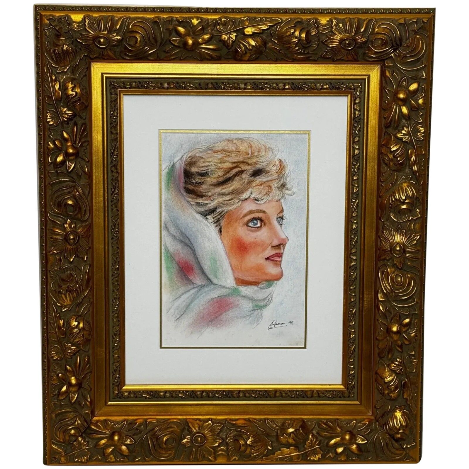 British Royalty Princess Diana Fashion Icon 1992 Spring Cairo Portrait Pastel