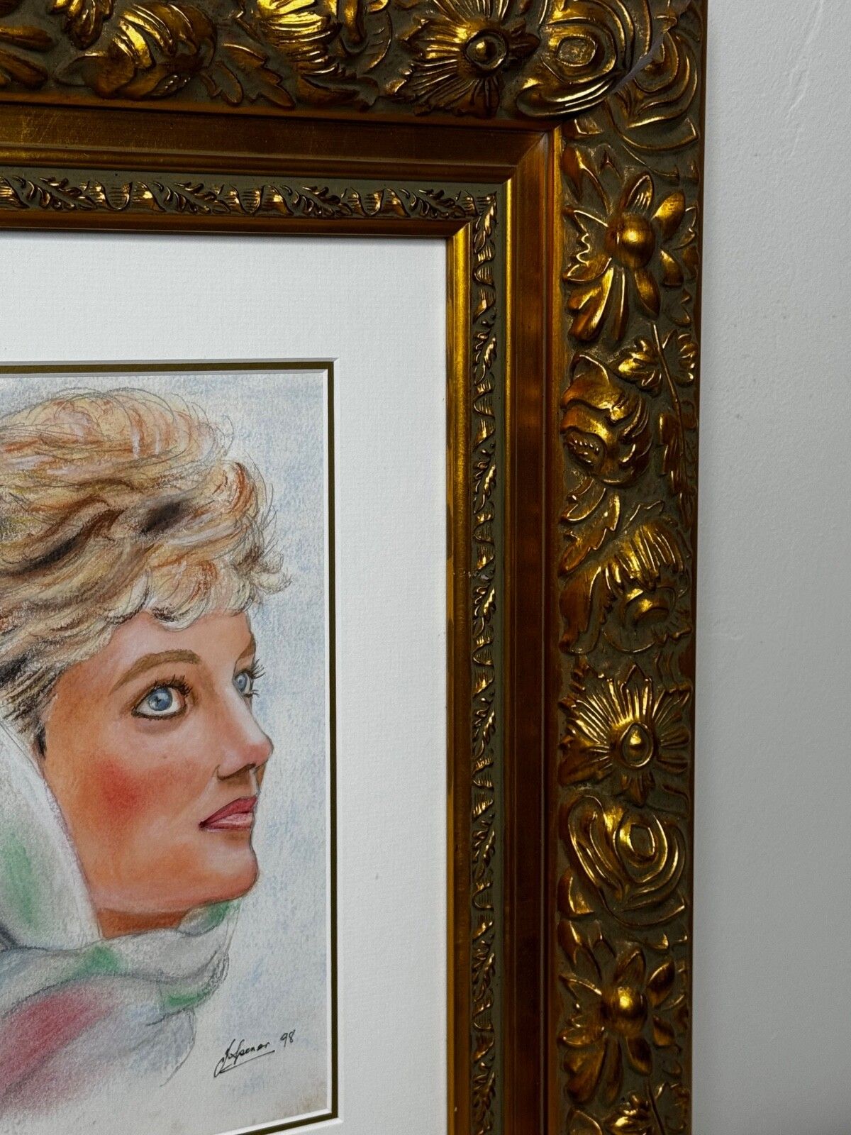 British Royalty Princess Diana Fashion Icon 1992 Spring Cairo Portrait Pastel photo furniture
