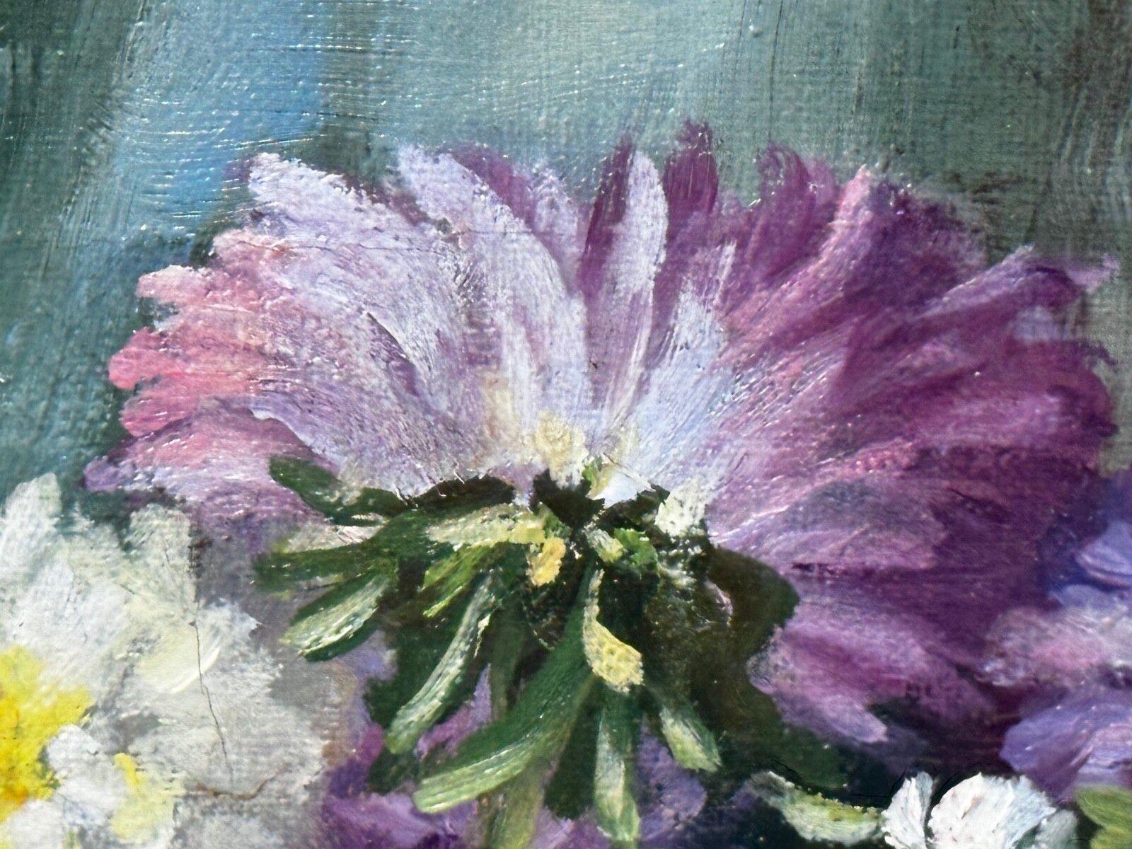 2700.0 Victoriaans stilleven, olieverfschilderij, bloemen, chrysanten in vaas, Emily Selinger photo