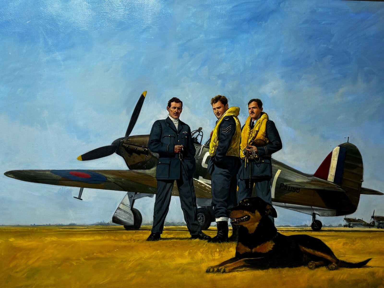 Groot olieverfchilderij Slag om Engeland RAF-piloten klaar voor vertrek Biggin Hill photo furniture