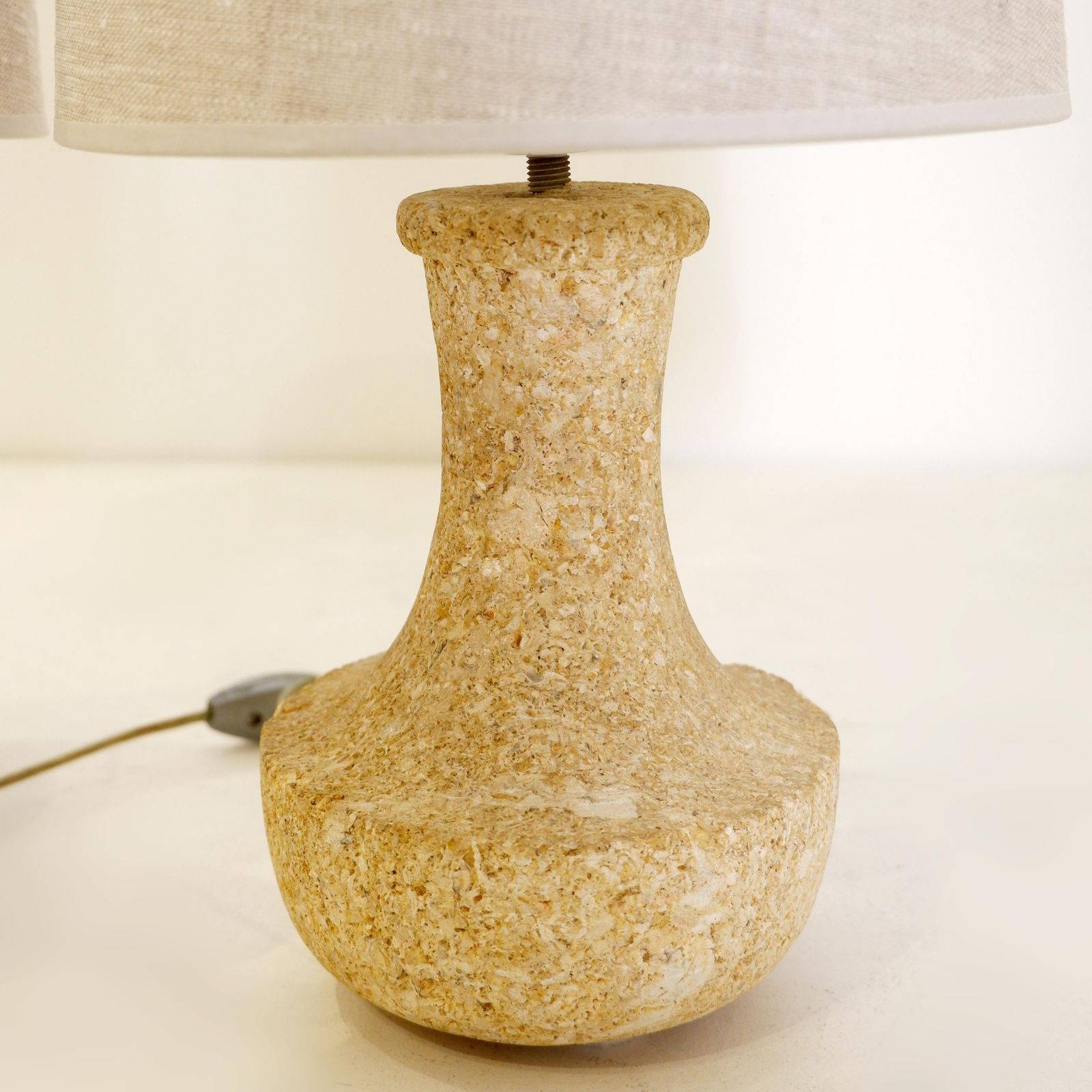 994.0 Pair Of French Stone Lamps, 1970s   New Linen Lampshade photo