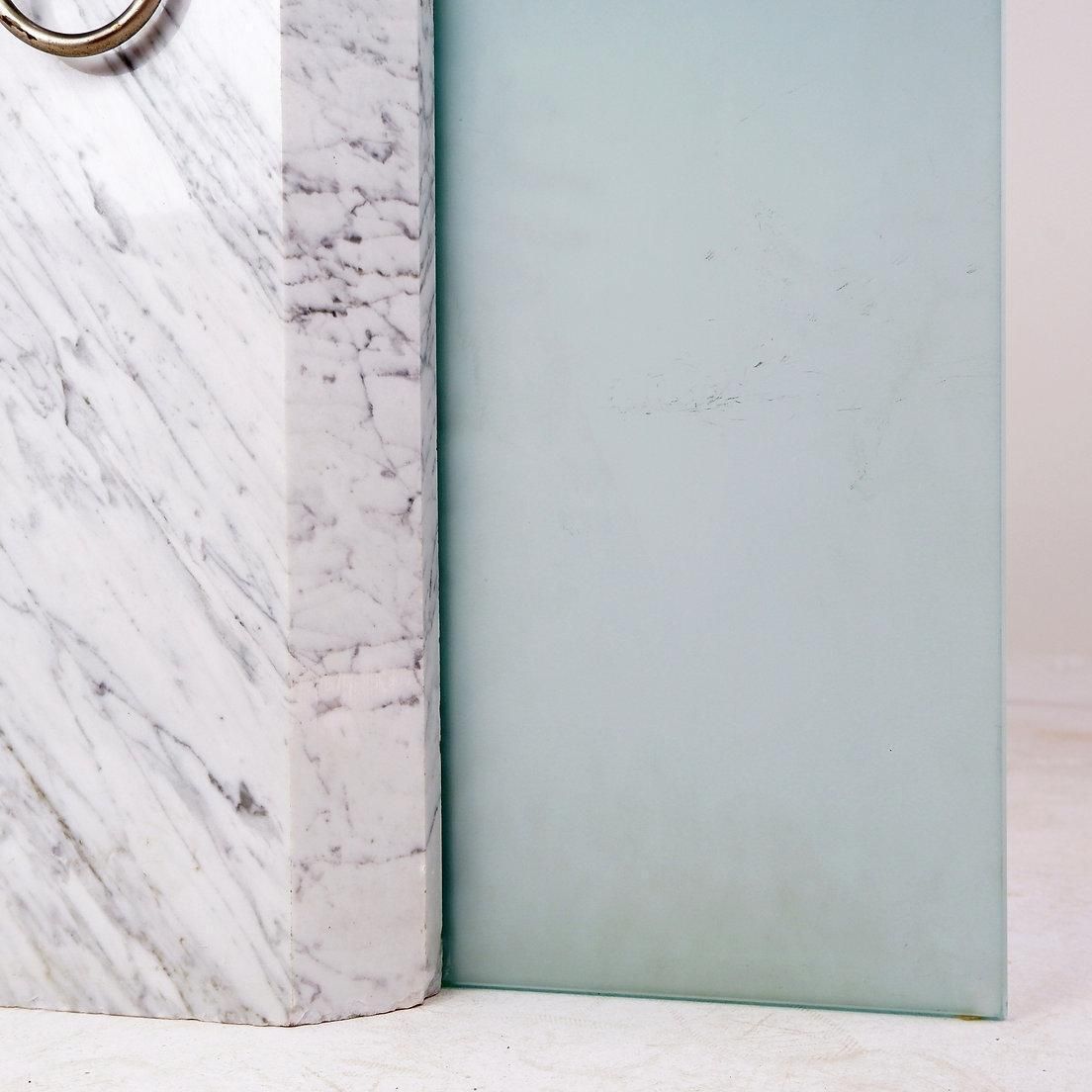 Marble And Sandblasted Glass Side Table   Oval Glass Top   1980s photo Furniture